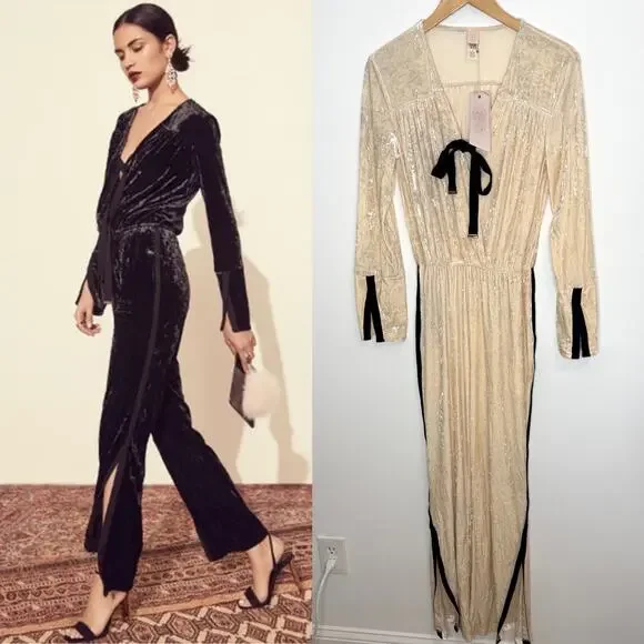 Free People We Are HAH Jump On It Velvet Jumpsuit In Almond Milk Size Large New - Picture 1 of 16